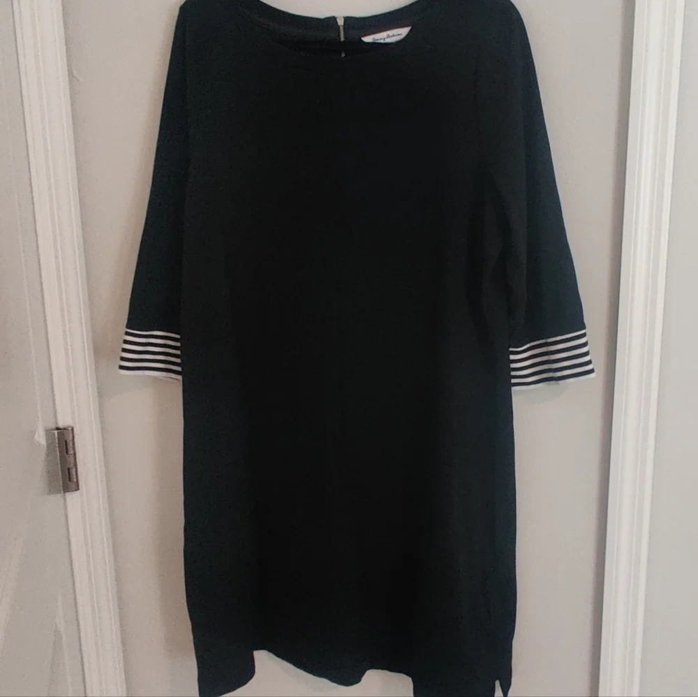 Tommy Bahama Black A-line Dress with Striped Sleeves Sz XL - Picture 1 of 6